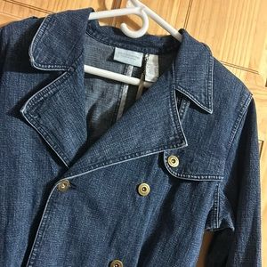Liz Claiborne long denim jacket with belt
